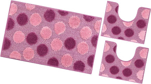 Tappeto Bagno Set 3 Pz Soffice Antiscivolo Shaggy 3D Moderno Assorbente Porpora