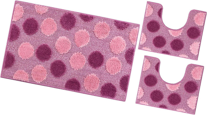 Tappeto Bagno Set 3 Pz Soffice Antiscivolo Shaggy 3D Moderno Assorbente Porpora