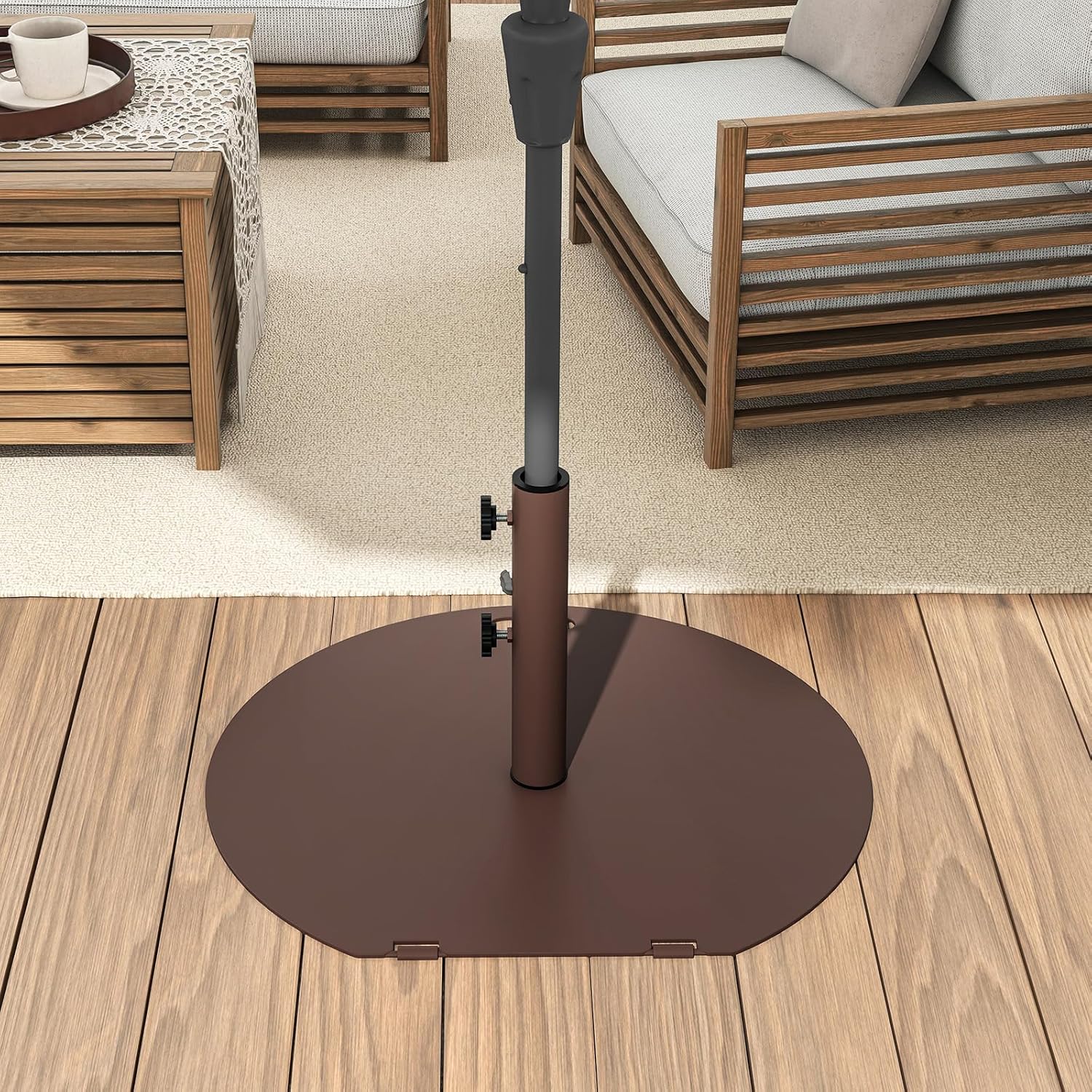 Base per Ombrellone in Metallo 23 kg, Supporto Rotondo con 2 Manopole di Serraggio, Ruote e Manico, Supporto per Ombrellone da Mercato Resistente per Giardino, Cortile, Piscina