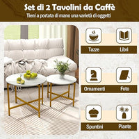 Set di Tavolini da Caffè Rotondi da 2 Pezzi, Tavolini Impilabili con Struttura in Metallo Robusta e Piedini, Ideale per Soggiorno, Ufficio e Balcone
