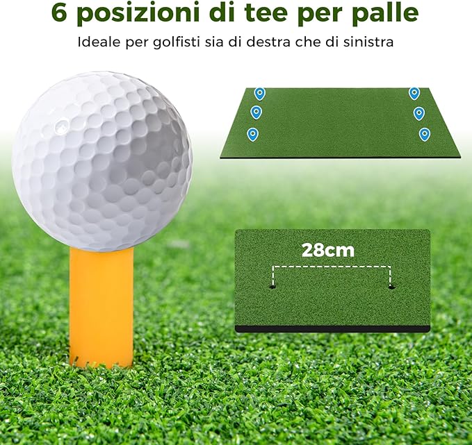 Tappeto da Allenamento Golf 3-in-1, Tappetino da Allenamento in Erba Sintetica con 2 Punte da Golf, 2 Aste di Allineamento e 3 Fori Preforati per le Punte