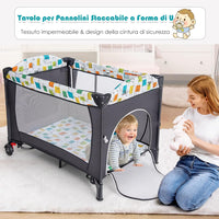 5 in 1 Lettino da Campeggio per Bambini, Lettino con Materasso per Neonato, Culla da Viaggio con Fasciatoio, Altezza Regolabile, Ruote con Freno, per Bambini 0-36 Mesi (Grigio)