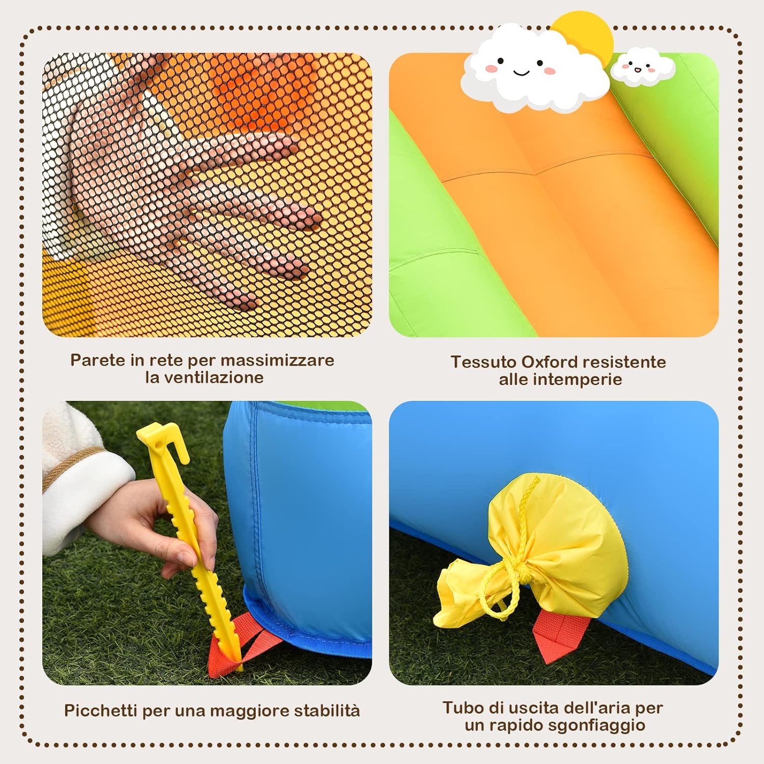 Castello Gonfiabile 5 in 1 per Bambini, Gonfiabile con Scivolo, Trampolino, Piscina di Palline, Canestro e Palla Basket, Borsa di Trasporto, 477x241x208 cm (Senza soffiatore)