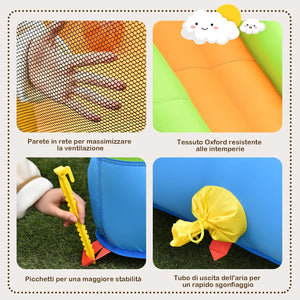 Castello Gonfiabile 5 in 1 per Bambini, Gonfiabile con Scivolo, Trampolino, Piscina di Palline, Canestro e Palla Basket, Borsa di Trasporto, 477x241x208 cm (Senza soffiatore)