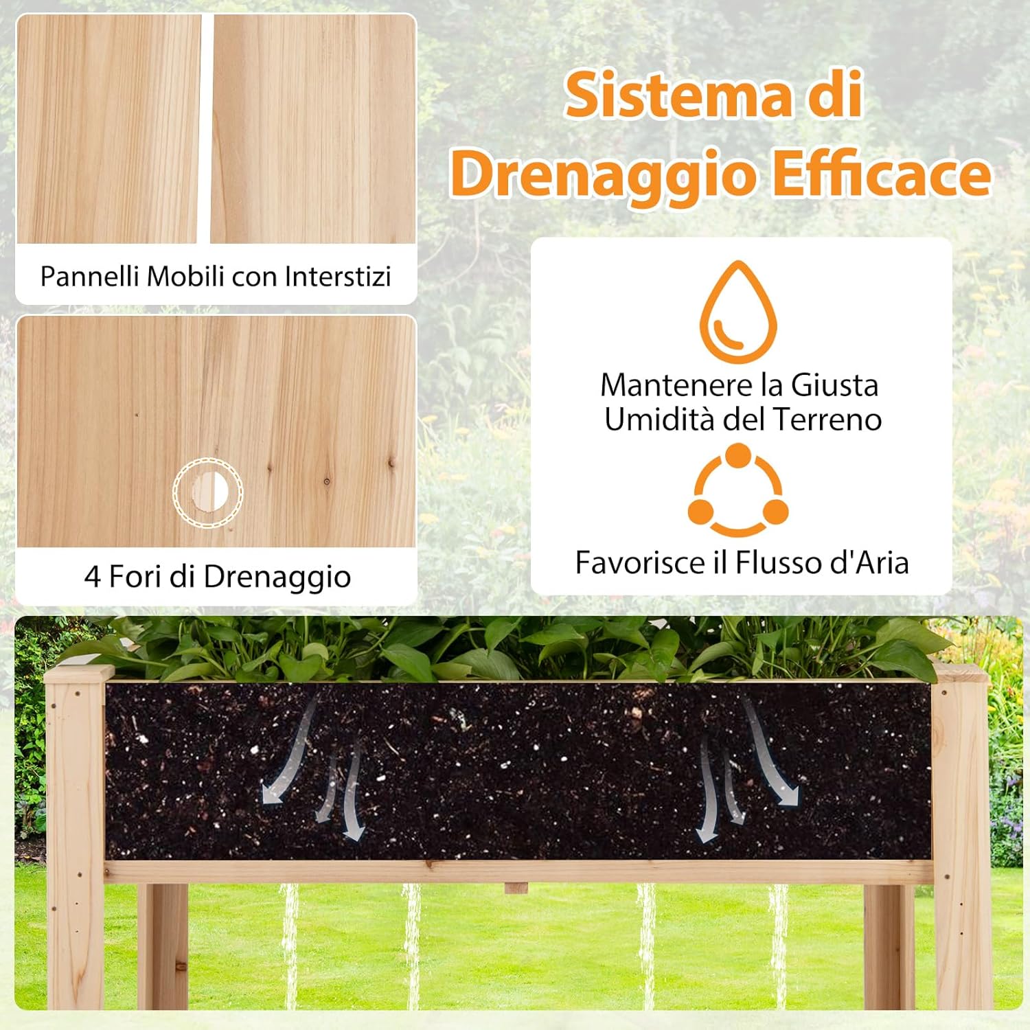Letto da Giardino Rialzato, Fioriera Elevata con Traliccio, Mensola di Stoccaggio e Fori di Drenaggio, Orto Rialzato per Cortile, Giardino e Patio, 116 x 59 x 150 cm (Naturale)