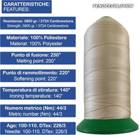 Filo da Cucito in Poliestere Naturale - 3500 mt - Versatilite & Resistente - Made in Italy - Ideale per Tutti i Progetti di Cucitura