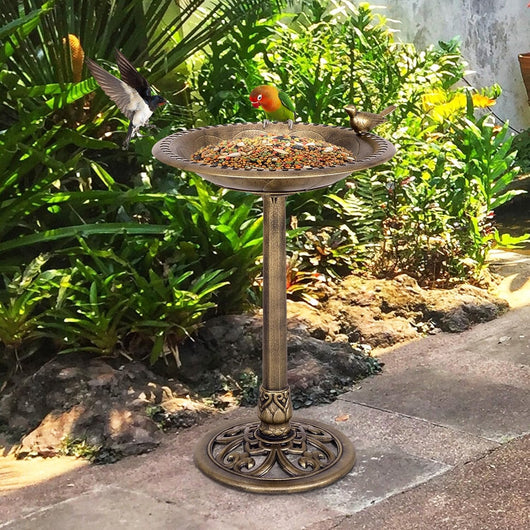 Mangiatoia per Uccelli, Vasca per Uccelli Autoportante da Esterno con Supporto, Stazione di Alimentazione per Uccelli per Balcone Giardino Cortile Patio (Bronzo)