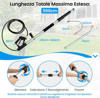 550 cm Kit di Prolunga per Idropulitrici, Lancia Telescopica per Idropulitrice con 5 Ugelli 2 Adattatori Accoppiatore Girevole e Imbracatura di Supporto, 4000PSI