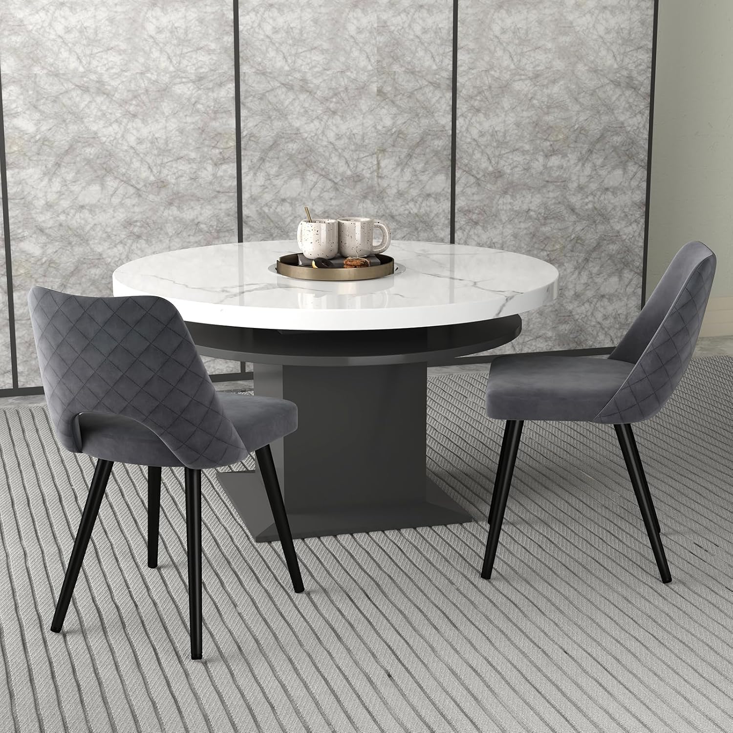 Set 2 Sedie da Pranzo, Sedie Imbottita con Cuscino in Spugna, Gambe in Metallo, Piedini Regolabili 60 x 46 x 84 cm, Capacit¨¤ di Carico 150 kg, per Soggiorno, Ristorante e Caff¨¨, Grigio