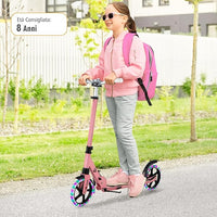 Scooter Monopattino a Spinta per Bambini Pieghevole e Regolabile in Altezza (91-106 cm), con Ruote Luminose e Cavalletto, Carico Massimo 100kg