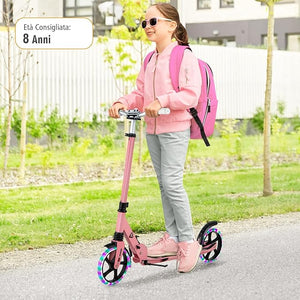 Scooter Monopattino a Spinta per Bambini Pieghevole e Regolabile in Altezza (91-106 cm), con Ruote Luminose e Cavalletto, Carico Massimo 100kg