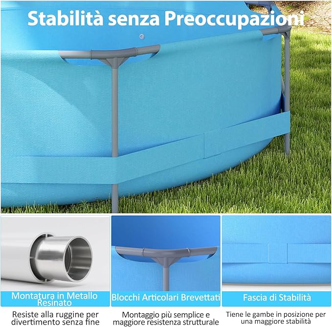 Piscina Fuori Terra 300 x 300 x 76 cm, Piscina Rotonda da Esterno con Struttura Metallica e Pompa Filtro, Capacità 4383 L, da Giardino per Adulti (3 m x 76 cm)