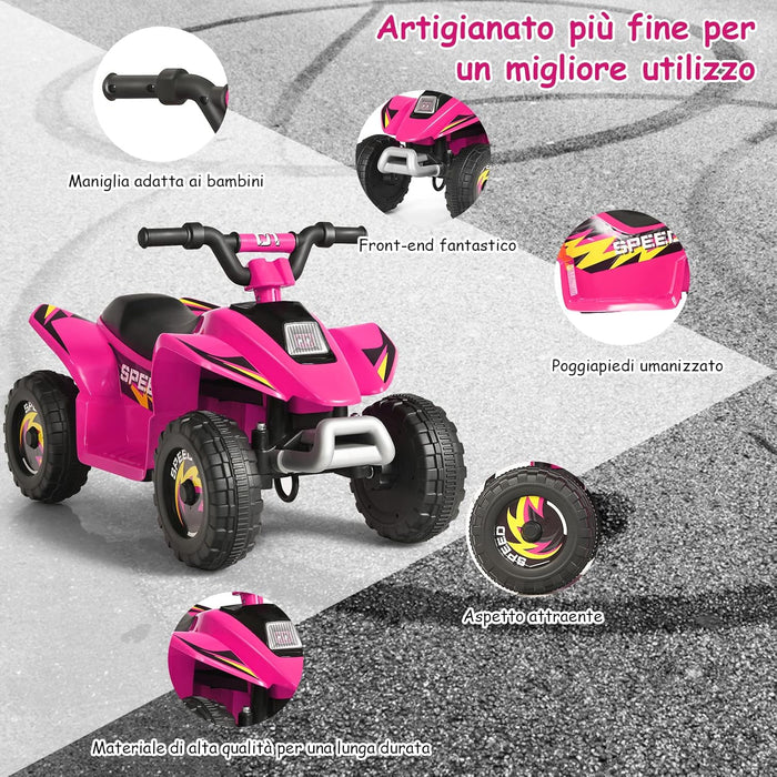 6V Quad Elettrico per Bambini, Mini Quad da Spiaggia con Funzione Avanti/Indietro, Velocità Massima 4,6 km/h, Regalo per Bambini 3 Anni+ (Rosa)