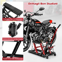 Ponte Sollevatore Idraulico per Moto, Sollevatore Motociclette Fino a 680 kg, Cric Alzamoto con Ruote e Piattaforma Regolabile in Altezza a Pedale Resistente per ATV, UTV per Officina (Rosso)