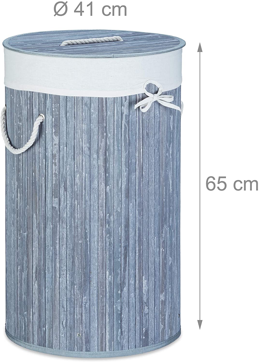 Portabiancheria pieghevole pieghevole con sacco in cotone 80 litri bambù tondo grigio 13_0001906_7