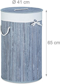 Portabiancheria pieghevole pieghevole con sacco in cotone 80 litri bambù tondo grigio 13_0001906_7