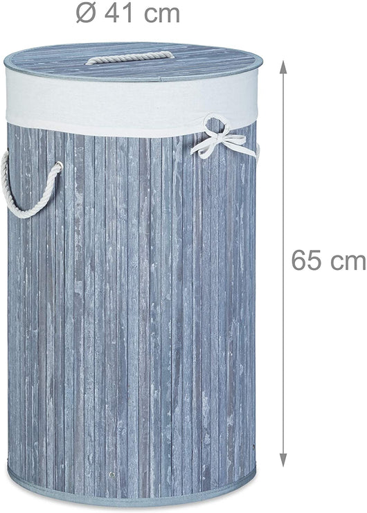 Portabiancheria pieghevole pieghevole con sacco in cotone 80 litri bambù tondo grigio 13_0001906_7