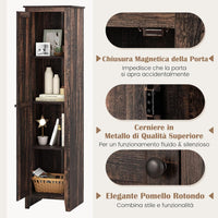 Mobile Bagno 43 x 39,5 x 183 cm, Colonna Bagno con Ante e 4 Ripiani, Armadietto Salvaspazio Alto a Colonna in MDF, per Soggiorno, Cucina e Ufficio (Marrone)