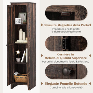 Mobile Bagno 43 x 39,5 x 183 cm, Colonna Bagno con Ante e 4 Ripiani, Armadietto Salvaspazio Alto a Colonna in MDF, per Soggiorno, Cucina e Ufficio (Marrone)