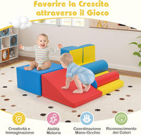 Set di Blocchi da Arrampicata in Schiuma per Bambini, Set di 7 Pezzi per Gioco Morbido con Chiusure a Strappo per Gattonare, Gioco Attivo, Sviluppo Motorio e Sensorialei