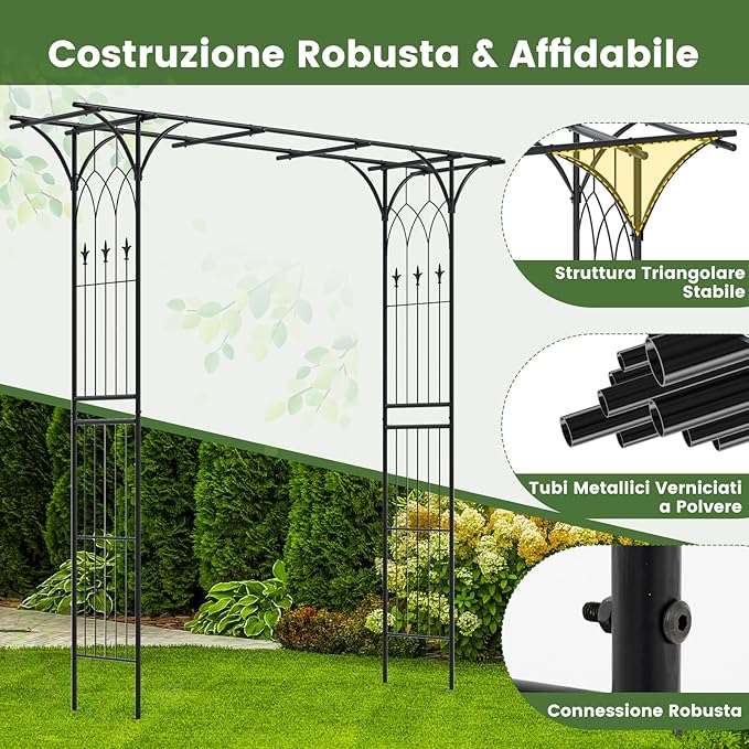 Arco da Giardino 206 x 206 CM, Pergolato per Piante Rampicanti, Pergola Decorativo di Metallo per Cerimonie, Feste, Cortile e Prato (Nero)