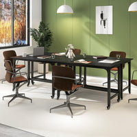 Scrivania per Ufficio e Casa, Scriviania con Ampio Piano, 4 Ruote Bloccabili, Borsa Rimovibile e Ganci per Cuffie, Scriviania per Computer di Metallo e Legno (Nero)