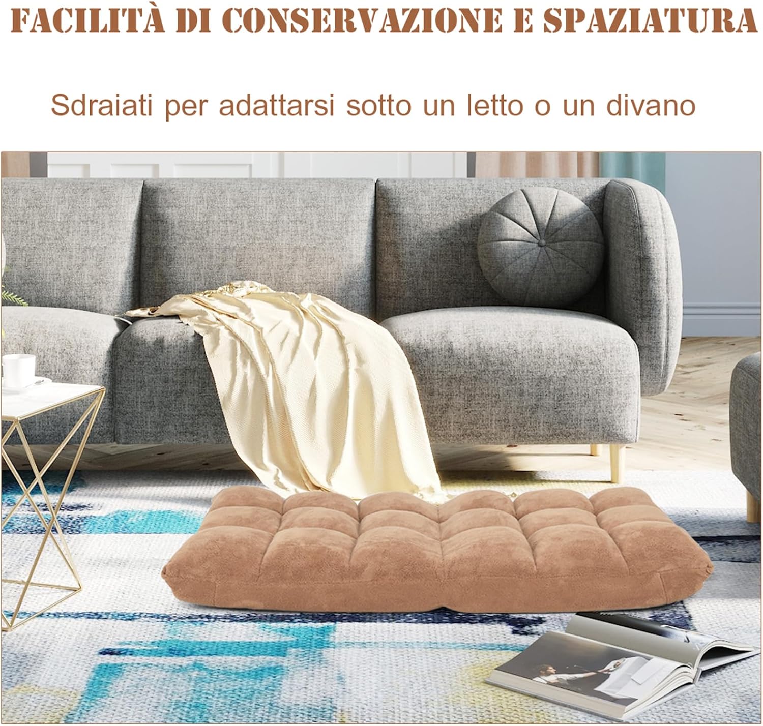 Sedia da Pavimento, Sedia Imbottita Regolabile in 14 Posizioni, Poltrona Salotto per Relax, Yoga, Lettura (Beige)