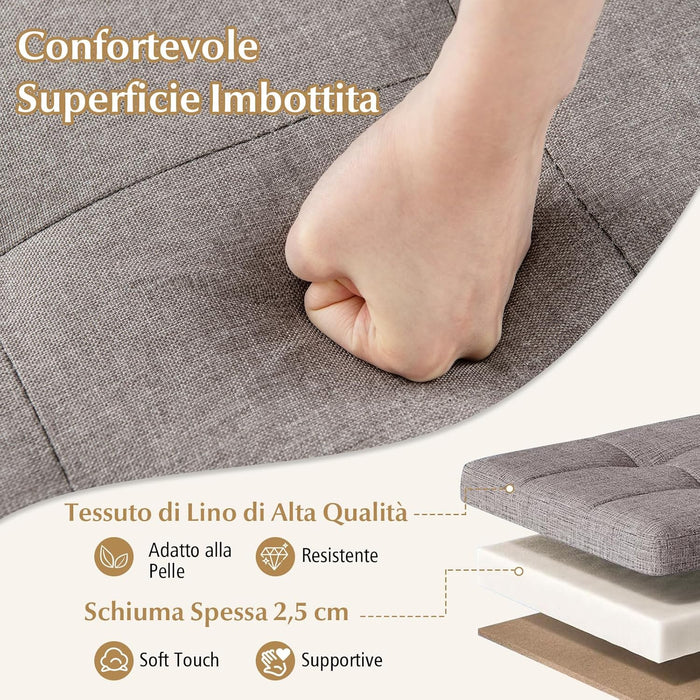 Pouf Contenitore da 45 cm, Sgabello con Vassoio e Gambe in Legno di Gomma, Poggiapiedi Imbottito, Sgabello per Scarpe Quadrato per Soggiorno, Portata 150 kg (Beige)