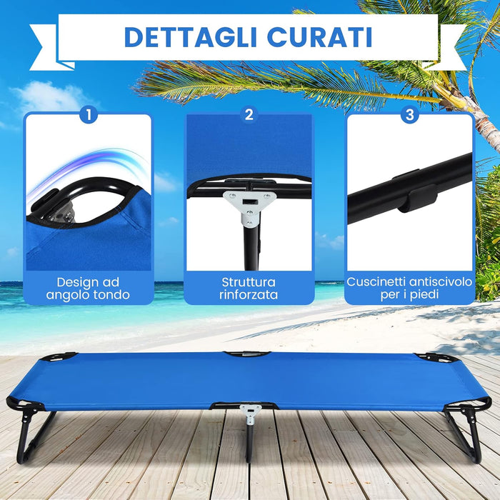 Brandina Campeggio, Letto da Campeggio Pieghevole Portatile con Telaio in Metallo e Piedini Antiscivolo, per Campeggio, Spiaggia, Prato, Ufficio, Blu