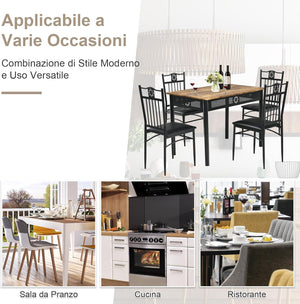 Set Tavolo e Sedie da Pranzo 5 Pezzi, Tavolo Cucina Rettangolare 110 cm con Sedie Imbottite per 4 Persone, Set Mobili Salvaspazio per Soggiorno Cucina Bar Ristorante (nero)