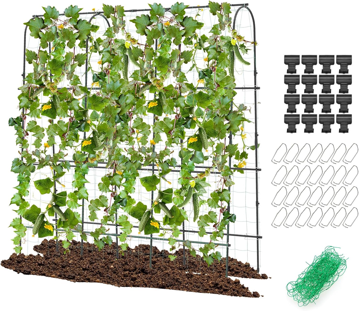 Traliccio per Piante Rampicanti ad Arco 179 x 180 cm, Trellis Alto a Forma di U per Cetrioli da Letto Rialzato con Rete, Supporto per Piante all'Aperto per Frutta e Fiori