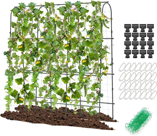 Traliccio per Piante Rampicanti ad Arco 179 x 180 cm, Trellis Alto a Forma di U per Cetrioli da Letto Rialzato con Rete, Supporto per Piante all'Aperto per Frutta e Fiori