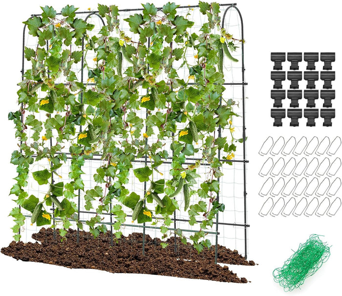 Traliccio per Piante Rampicanti ad Arco 179 x 180 cm, Trellis Alto a Forma di U per Cetrioli da Letto Rialzato con Rete, Supporto per Piante all'Aperto per Frutta e Fiori