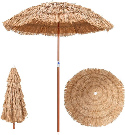Ombrellone da Spiaggia di Paglia, Ombrellone da Giardino 175 cm con Borsa e Design Inclinabile, Ombrellone da Esterno Portatile per Spiaggia Giardino Balcone Mare