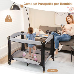 Lettino da Campeggio con Materasso, Lettino Pieghevole per Bambini con Fasciatoio, Culla da Viaggio con Ruote, Giocattolo, Lettino Bambini Staccabile, per Bambini 0-36 Mesi (Nero)