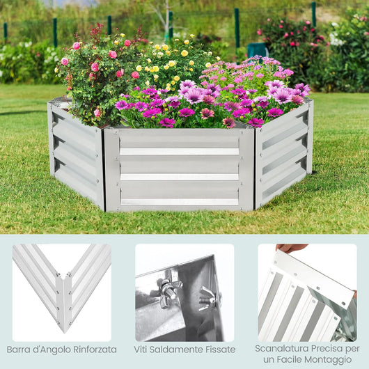 Letto da Giardino Rialzato Galvanizzato Triangolare, Kit di 6 Scatole Metalliche per Ortaggi, Fiori e Erbe, Fioriera da Giardino, Cortile e Balcone, Guanti Inclusi, 150 x 150 x 30cm