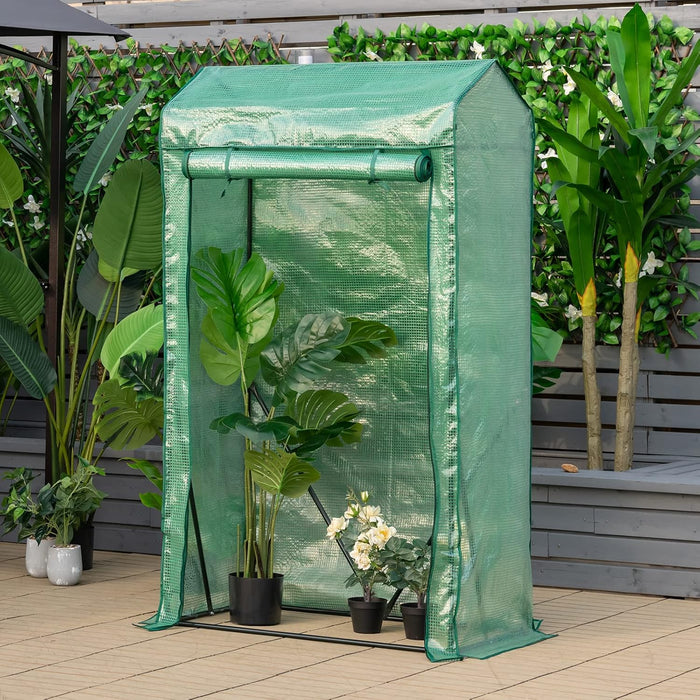 Serra da Giardino Inverno, Mini Serra per Orto e Piante con Telaio in Acciaio, Porte a Cerniera Arrotolabili, Telo in PE, Ideale per Giardino e Balcone, 100 x 50 x 170 cm, Verde