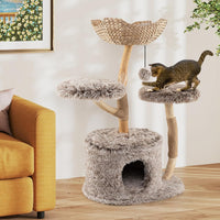 Albero per Gatti in Legno di Pero 105cm, Torre per Gatti con Tiragraffi in Sisal, Piattaforme e Pallina Pendente, Cuccia per Animali Domestici
