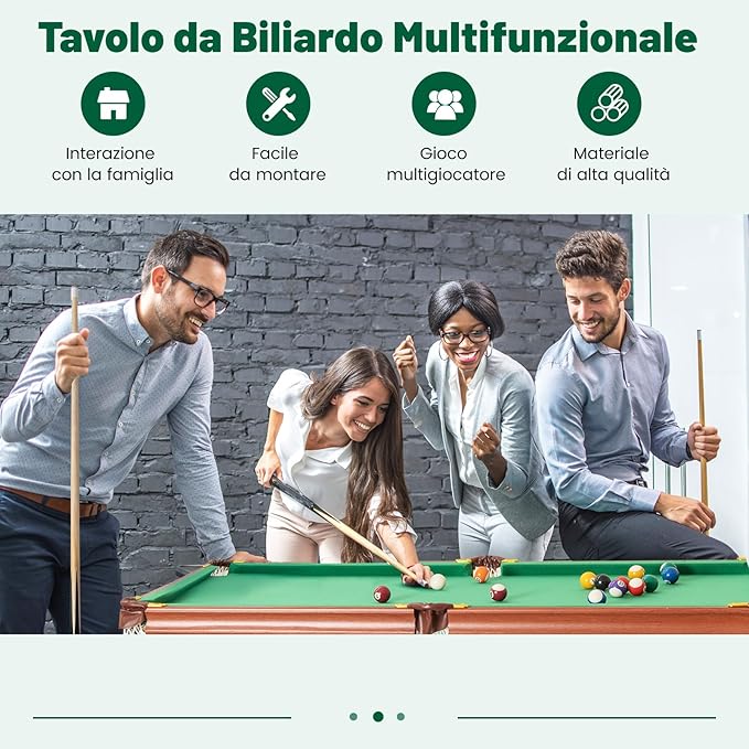 Set Tavolo da Biliardo Pieghevole, Tavolo da Gioco Biliardo Portatile con Livellatori Regolabili per Piedi, 2 Stecche 2 Gessi 16 Palline Spazzola, per Giochi in Famiglia Bar, 138x67x79,5 cm