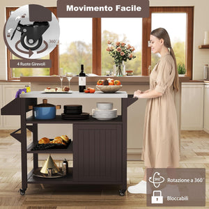 Carrello per Grill da Esterno, Carrello in Metallo con Armadietto, Ruote Bloccabili Universali, Ripiani e Piano in Acciaio Inox, Isola da Cucina per Barbecue, Festa e Campeggio
