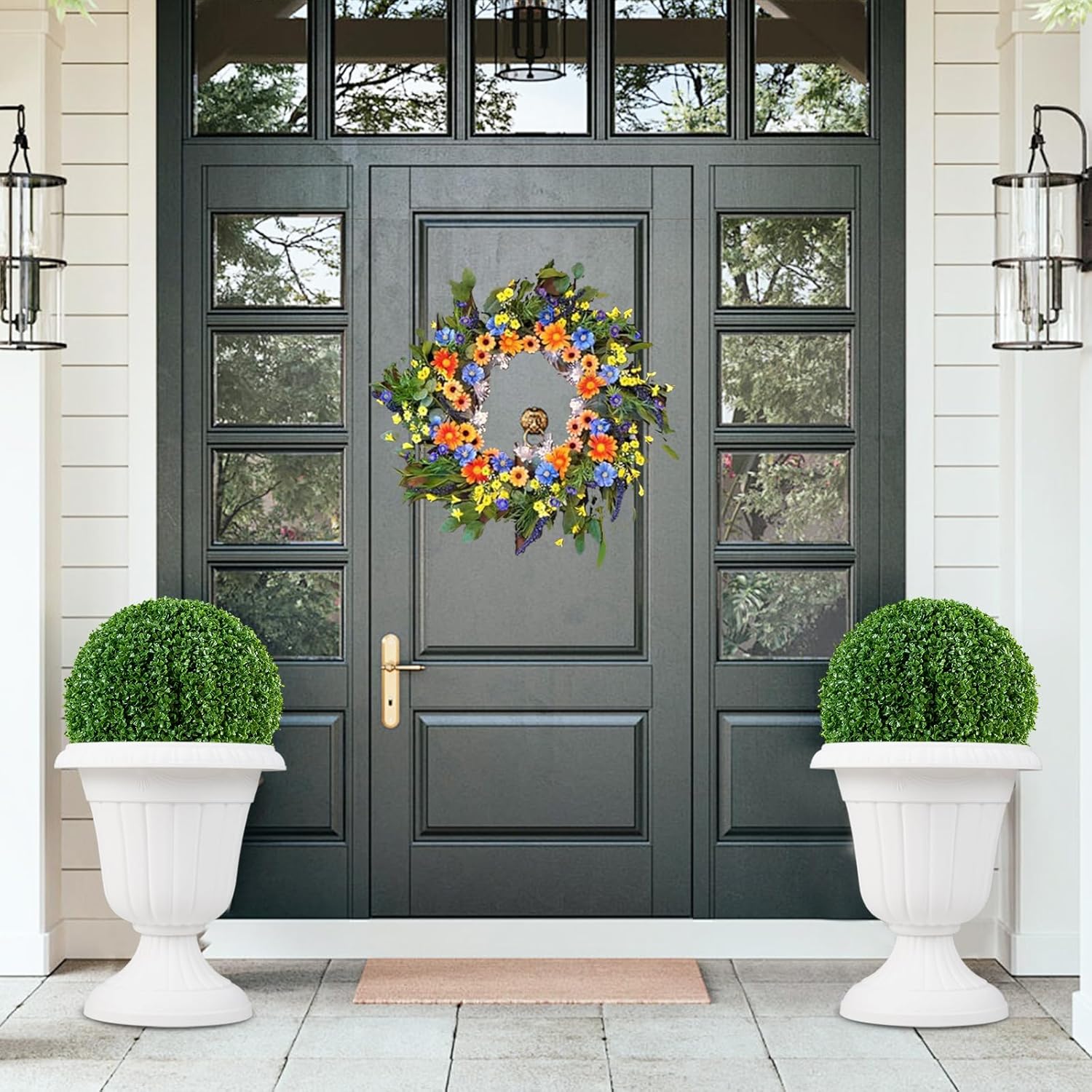 Set di 2 Vasi Alti, Vasi per Fiori in Plastica a Forma di Urna con Base a Piedistallo e Foro di Drenaggio, Contenitori Decorativi per Piante per Interni ed Esterni (Bianco)