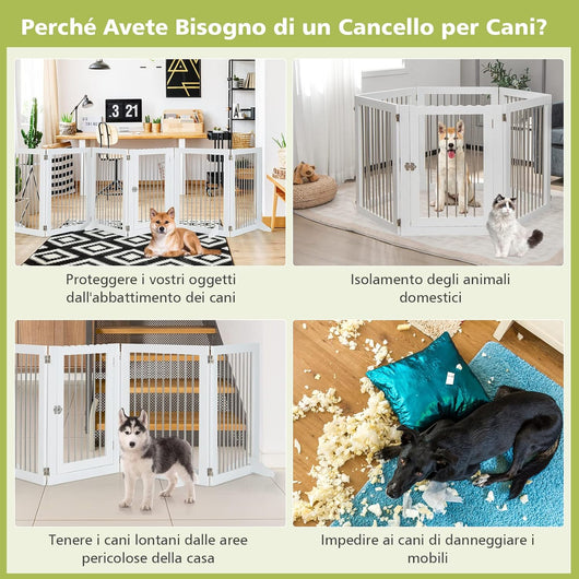 Cancelletto per Cani Pieghevole in Legno, Cancello per Animali Domestici con 6 Ante, Box per per Cani di Piccola/Media Taglia, Adatto a Scale, Soggiorno e Cucina, 80 x 61 x 1,8 cm