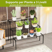 Scaffale Portafiori a 3 Ripiani, Porta Piante da Esterno e Interno a Scala, Scaffale Porta Vasi di Metallo per Balcone, Soggiorno e Giardino