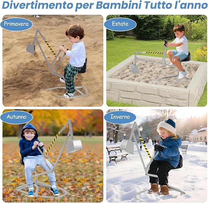 Escavatore per Bambini, Scavatore di Sabbia da Spiaggia con Controlli a 2 Mani e Pala Flessibile, Sedile Girevole a 360°, Escavatore da Costruzione per Esterni, 3 Anni+ (con Base Grigio)
