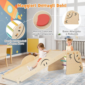 6 in1 Set Arrampicata per Bambini, Giocattoli da Arrampicata in Legno con Rampe Reversibili, Altalena, Sgabello Regolabile in Altezza, Scala da Arrampicata per Bambini 3+ Anni