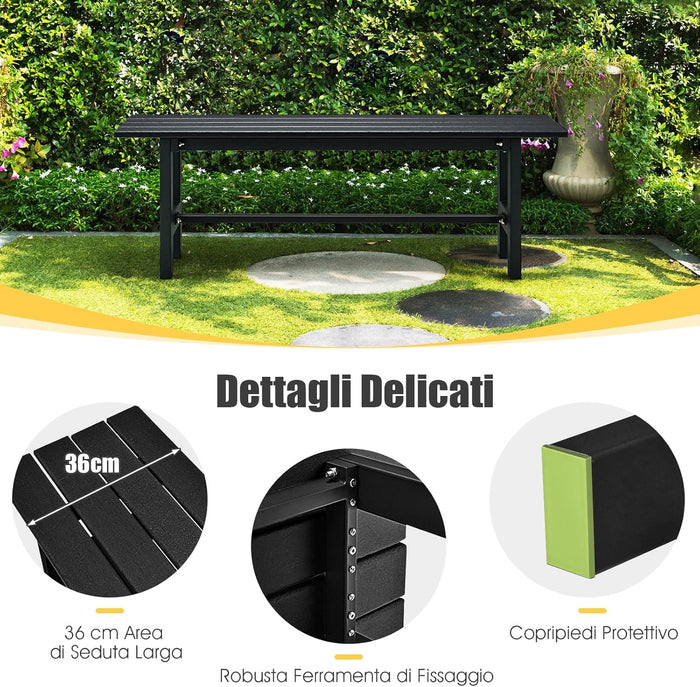 Panchina da Esterno con Sedile HDPE, Panca da Giardino con Telaio in Metallo Verniciato a Polvere, Panchina da Giardino, Parco e Balcone, Portata 300 kg, 120 x 36 x 40,5 cm (Black)