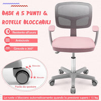 Sedia per Scrivania per Bambini, Sedia per Computer per Bambini con Altezza Regolabile, Ruote con Freni, Sedile Girevole a Rete, Sedia Ergonomica per Bambini 3-10 Anni (Rosa)