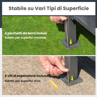 Gazebo da Esterno 245 x 245 x 243 cm, Set da Bar 3 Pezzi con Doppio Piano con 2 Sgabelli, Tavolo in Vetro Temperato e 2 Sedie, Tenda Impermeabile per Feste, BBQ in Giardino e Cortile