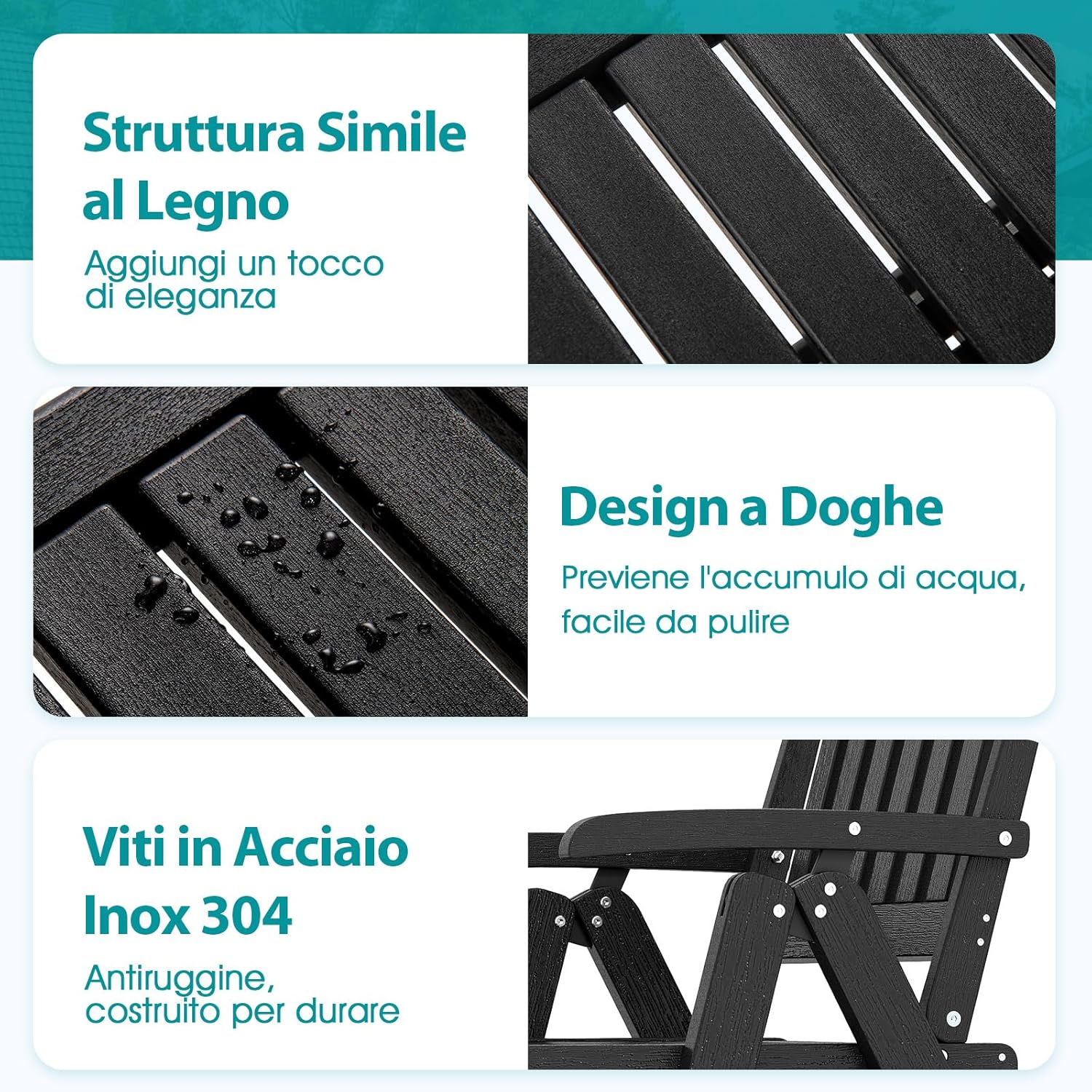 Sedia Esterno Pieghevole, Sedia Ergonomica in HDPE con Braccioli, Schienale Curvo e Seduta a Doghe, Poltrona Pranzo per Giardino Balcone Patio, Portata 150 kg (Nero)