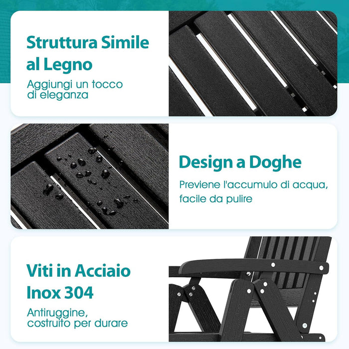 Sedia Esterno Pieghevole, Sedia Ergonomica in HDPE con Braccioli, Schienale Curvo e Seduta a Doghe, Poltrona Pranzo per Giardino Balcone Patio, Portata 150 kg (Nero)